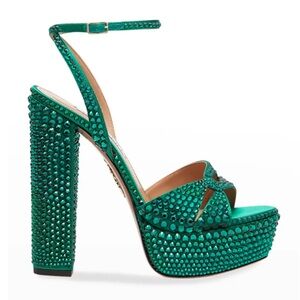 Aquazzura Emerald Sinner Crystal Platform Ankle-Strap Sandals